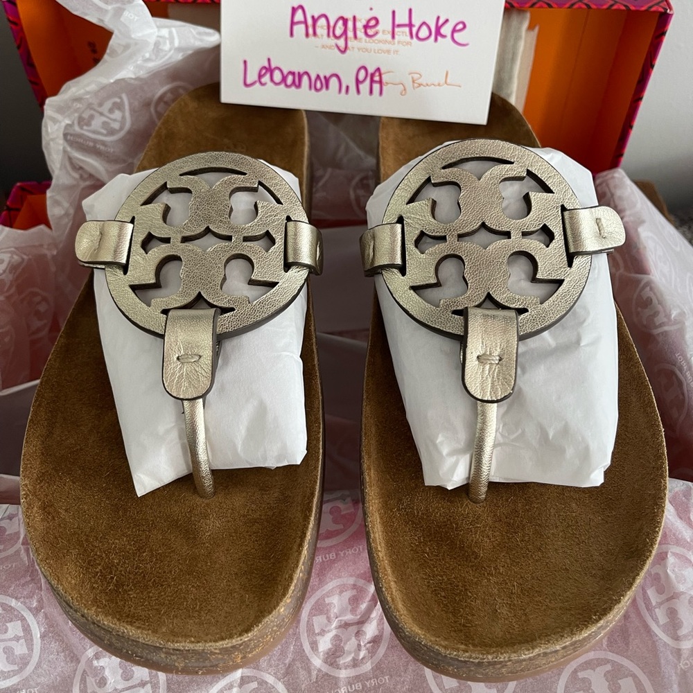 NIB Tory Burch Miller Cloud sandals, size 9 // spark gold with cork foot beds